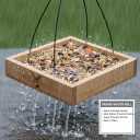 Cedar Wood Platform Tray Bird Feeder 10 - Hanging Bird Feeder for Outside Outdoor - Stainless Steel Cable Mesh Base - Weather Proof Birdfeeder for 10 Years - Longtime Outdoor Lasting Heavy Duty
