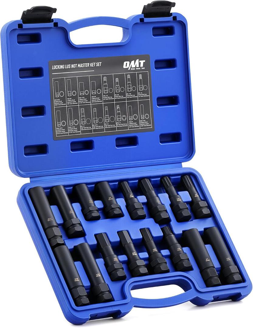 Orion Motor Tech 16pc Locking Lug Nut Master Key Set, SAE & Metric Wheel Lock Removal Kit for Removing Locking Spline Star Hex and Fluted Hex Lug Nuts, Lug Nut Remover Set for Mechanics and More