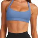 LASLULU Womens Halter Sports Bras Scoop Neck Workout Tops Padded Backless (Blue, L)