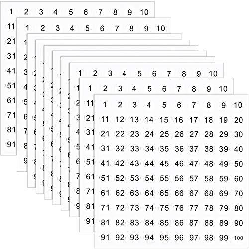 25 Sheets 1 to 100 Vinyl Consecutive Number Stickers 0.4 Inch Small Self-Adhesive Number Labels Waterproof Inventory Stickers Decal for Indoor, Outdoor, Storage, Classification, Box and Locker (White)