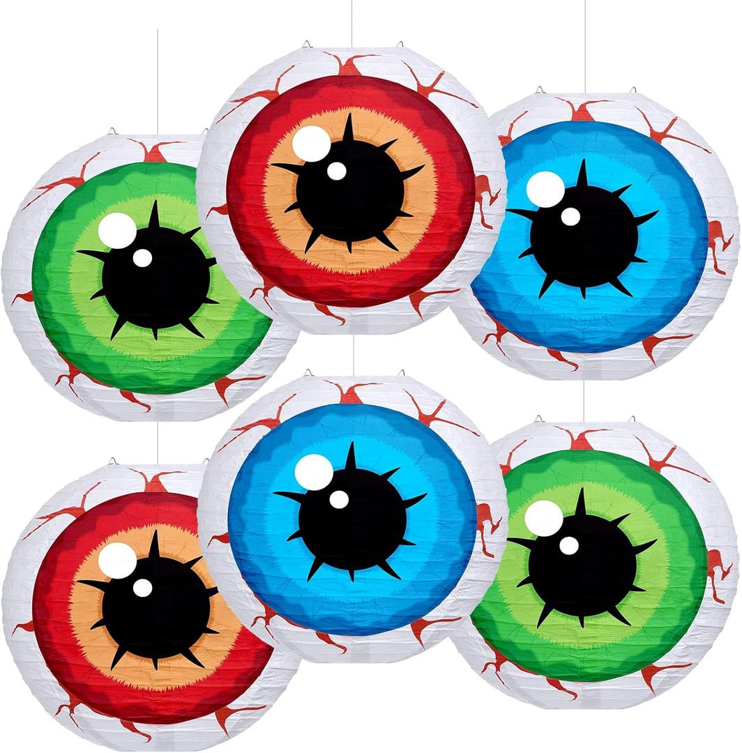 Baquler 12 Pcs 12 Inch Halloween Eyeball Paper Lanterns Spooky Hanging Decoration Eyeball Lanterns for Home Garden Indoor Outdoor Summer Halloween Party Decoration Supplies