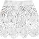 SHENHE Girl's Swimsuit Coverup Crochet Skirt Cover Up for Swimwear Hollow Out Beach Skirt (White), 11Y