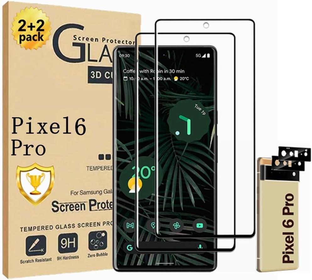2 Pack for Google Pixel 6 Pro Screen Protector, Tempered Glass Screen Protector2+2 Pack Camera Lens Protector, 3D Glass 9H Hardness Tempered Glass Screen Protector for Google Pixel 6 Pro