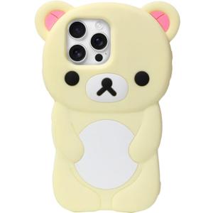 IAIYOXI Soft Silicone Bear Case for iPhone 15 Pro, Cute 3D Cartoon Teddy Bear Designed, Protective Lovely Fun Adorable Fashion Phone Case, Kawaii Cover for Women Girls Kids, Yellow