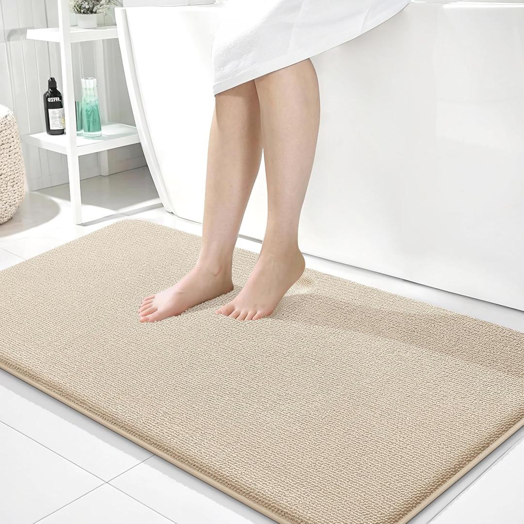 OLANLY Thick Memory Foam Bath Mat Rug 40x24, Extra Soft Absorbent Bathroom Rug, Quick Dry Bath Mats, Non-Slip, Machine Washable Carpet for Bathroom, Tub and Shower, Home Decor Accessories, Beige