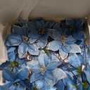 24 Set Christmas Blue Glitter Poinsettia Flowers Picks Christmas Tree Ornaments for Winter Blue Teal Christmas Tree Wreaths Garland Holiday Seasonal Wedding Decorations White Gift Box Included