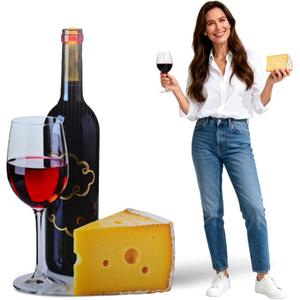 Leinuosen 5ft Cheese & Red Wine Cardboard Stand-up Cutout Life Size Cocktail Wine Theme Party Decoration Backdrop Photo Prop Booth Stand-up for Birthday Bachelorette Wedding Party Decor