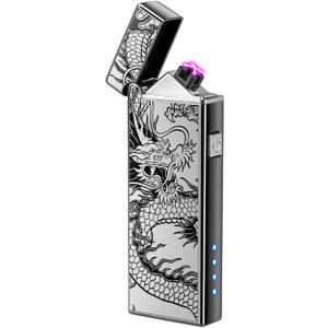 LcFun Electric Lighter USB Rechargeable Windproof Plasma Dual Arc Lighter, Flameless Cool Dragon Pocket Lighters for Camping, Small Valentines Birthday Gifts for Men Husband Father (Black Dragon)
