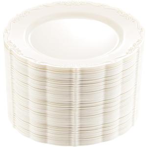 DaYammi 60PCS Ivory Plastic Plates, Party Plates Disposable Heavy Duty Disposable Plates Premium 7.5inch Ivory Dessert Cake Salad Appetizer Plate Hard Plastic Platos Disposable for Party Wedding