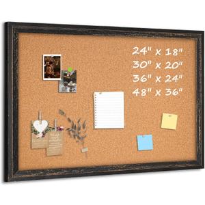 Cork Board Bulletin Board - 36" x 24" - Rustic Black Frame Corkboard for Wall - Decorative Pin Board, Message Board, Vision Board, Picture Board, Photo Board