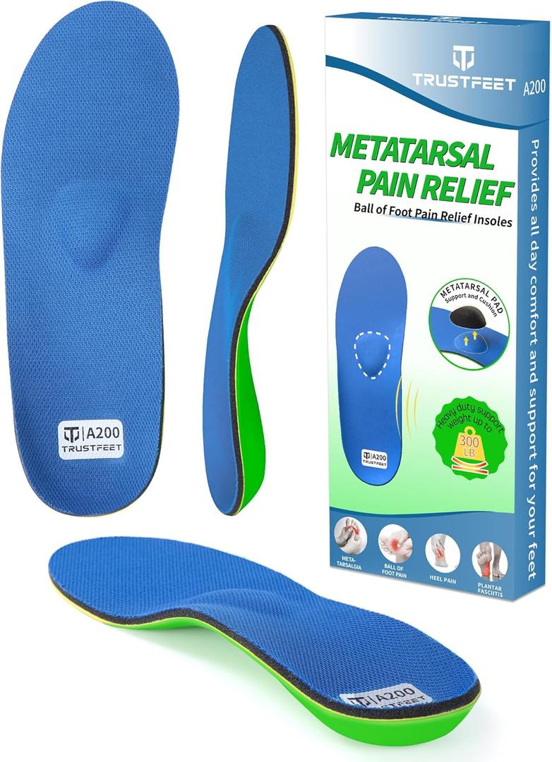 Trustfeet Heavy Duty Support Metatarsal Pain Relief Insoles for Metatarsalgia,Morton's Neuroma,Ball of Foot Pain Relief,Plantar Fasciitis,Arch Support Orthotics Shoe Inserts for Man Women (G(Men's 10-10.5 / Women's 11.5-12)--290mm, Blue)