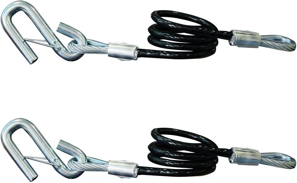 44-Inch Vinyl-Coated Trailer Safety Cables, Snap Hooks, 3500 lbs Break Strength, Pack of 2, Black