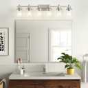 6-Light Bathroom Vanity Light, Brushed Nickel Fixtures Over Mirror, Wall Mount with Clear Glass Shade, Modern Wall Sconce