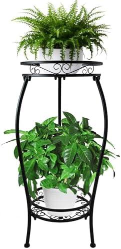 CASIMR 2 Tier Plant Stand Indoor Outdoor, 26.6" Tall Metal Potted Holder Rack Multiple Flower Pot Stand Heavy Duty Plant Shelf Rustproof Iron Plant Round Supports Rack