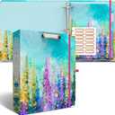3 Ring Binder 2 Inch Ring, 2 Interior Pockets, 6 Tab Dividers, Low Profile Clipboard with Storage, Fashion Cute Binder and Labels Stickers for School Office (Purple Oil Painting)