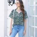 Womens Summer Tops Short Sleeve Boho Floral Shirts Loose Tunics Blouses (L)