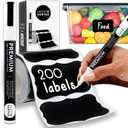 200 Decorative Chalkboard Labels for Jars, Removable Black Stickers with Chalk Marker, Pantry Containers and Storage Bin Organization