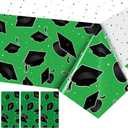4 x Tranqun 3 Pcs 2026 Graduation Party Tablecloth Graduation Cap Rectangle Plastic Disposable Table Cover Congratulate Decorations for Congrats Grad Party, 54 x 108 Inch(Green and White)