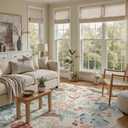 DCX Beige Floral Rug 8x10, Washable Beige Rug for Living Room, Kid & Pet Friendly with Rubber Back Non Slip, Soft Low Pile Carpet, Stain Resistant Rug for Bedroom, Nursery, Dining Room