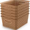 WYT 6-Pack Plastic Small Shelf Storage Weave Baskets Organizing for Cabinets and Pantries, Light Brown