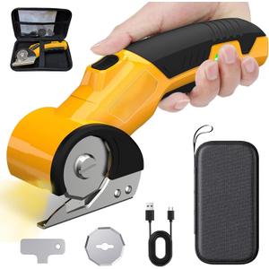 Cordless Electric Scissors,Rechargeable Cardboard Cutter, 4V Upgrade Motor Electric Box Cutter with 2 Blades, Safety Lock & LED Light, Powerful Cutting for Cardboard Box, Plastic, Leather