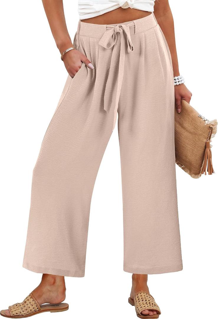 Caracilia Womens Wide Leg Palazzo Pants Cropped High Waisted 2026 Summer Casual Loose Lounge Flowy Travel Work Trousers M