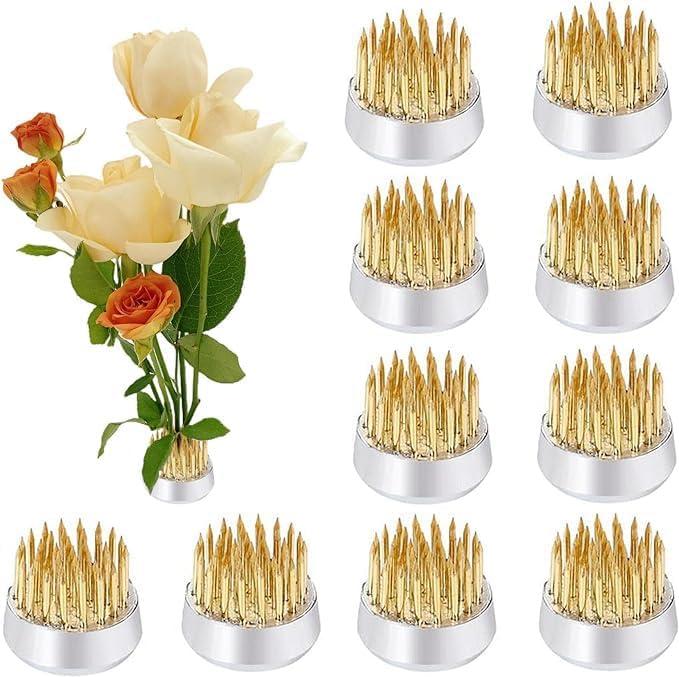 10Pcs Floral Frogs 23mm/0.9inch Round Kenzans Mini Flower Frog Pin Frog Japanese Ikebana Spiky Frog Fixed Tools Metal Flower Arranger Tool Pin Holder for Small Vase