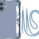 Crossbody for iPhone 16 Plus Case, Lanyard Protective Liquid Silicone Case with Adjustable Length Detachable Lanyard Rope Shockproof Hands-Free Clear Phone Cover for iPhone 16 Plus-Blue