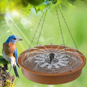 AISITIN 12 Inch Hanging Bird Bath with Solar Fountain, Outdoor Solar Powered Hanging Bird Bath Fountain, Multi-Functional Bird Basin for Drinking & Feeding, Solar Water Pump for Garden Patio Yard