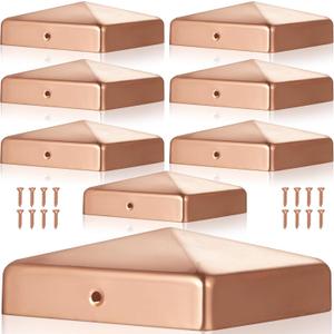 Tandefio 8 Pcs 4x4'' (Actual 3.5x3.5'') Solid Copper Post Caps Fence Pyramid Decking Caps with Screw for Metal Wood Cedar Fence Deck Corridors Mailbox Posts End Cover