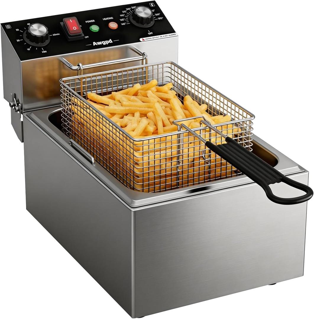 Electric Deep fryer Single Tank Deep Fryer with Basket Capacity 10L Electric Countertop Fryers with 60 Minute Timer for Home Kitchen and Restaurant