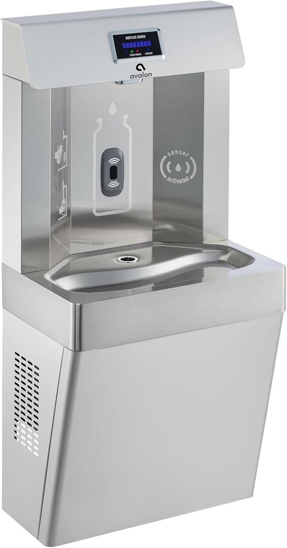 Avalon Wall Mounted Water Fountain with Bottle Filling Station, High Capacity Cooling, Sensor Dispensing, Self Cleaning, Digital Bottle Counter Display, Dual Filtration, ADA Compliant