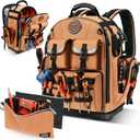 Tool Backpack with 2 Small Tool Bags LOKASS Heavy Duty Backpack Tool Bag with Molded Base,1680D Tool Organizer with Laptop Compartment & Combination Lock, Water-Resistant Electrician & HVAC Tool Bag