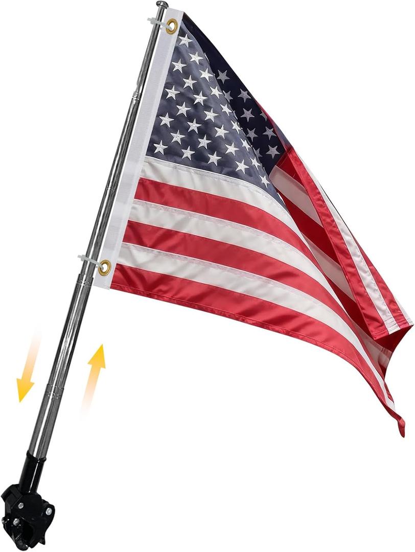 Bradford American Boat Flag Pole Kits Small American Flag with Retractable Flagpole, Strong Stainless Steel Pole Accessories for Boats, Yachts, Ships, Bikes, RVs