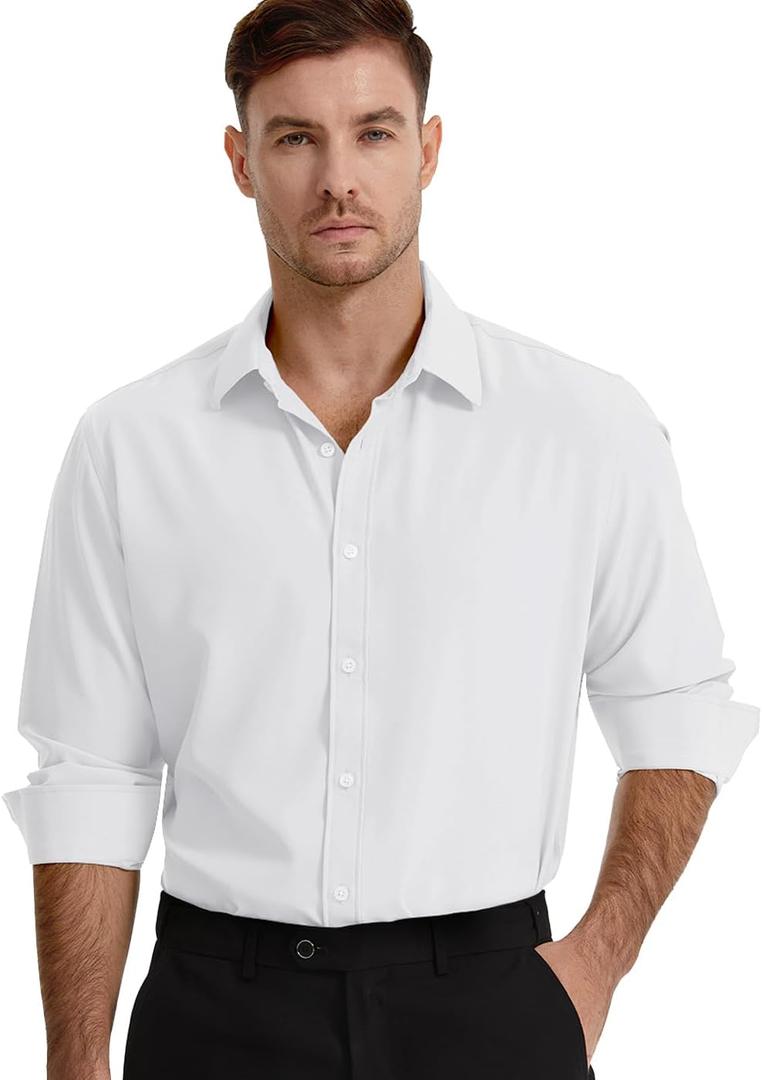 Men's Dress Shirts Solid Wrinkle-Free Long Sleeve Button Down Shirt Regular Fit Formal Shirts (XX-Large)