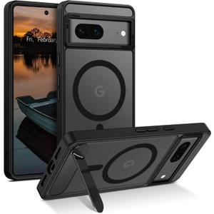 GUAGUA for Google Pixel 7 Case with Stand, Magnetic Cases with Foldable Invisible Stand Translucent Matte Back Slim Protective Shockproof Kickstand Phone Case for Google Pixel 7 6.3", Black