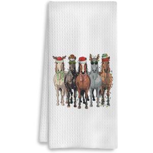 Christmas Horse Kitchen Towels, Horse Gifts for Women Girls, Gifts for Horse Lovers, Christmas Horse Decorations Dish Towels Tea Towels for Kitchen, Christmas Hand Towels for Bathroom, 16x24 Inch (12- Christmas One Style Towels)