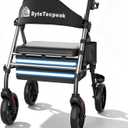 R4 Walkers for Seniors with Seat,Foldable Rollator Walker with Brakes,4 Wheeler for Adults,Support 330lbs,Walker Wheelchair Combo with 8" Anti-Slip Wheels,Upright Walker with Storage Bag