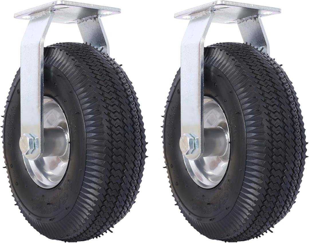 10 Inch Pneumatic Casters Set of 4 (2 Swivel/2 Rigid),Heavy Duty Casters,Tolerable 1300 LBS,Rubber Knobby Tread for Workbench, Cart, Trolley,Wagon and Shelves