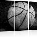 Nachic Wall Large 3 Panels Basketball Canvas Wall Art for Boys Room Vintage Black and White Sport Basketball Picture Posters Print for Gym Teenage Boy Bedroom Man Cave Decor Each Panel16x32Inch