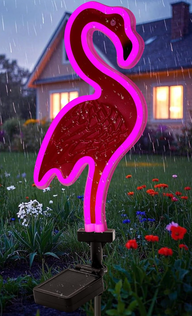 Solar Flamingo Pink Neon Light, 1 Pack Pink Flamingos for Yard, Flamingo Gifts for Mothers Day Mom Women Path Light for Lawn Patio Walkway Decor