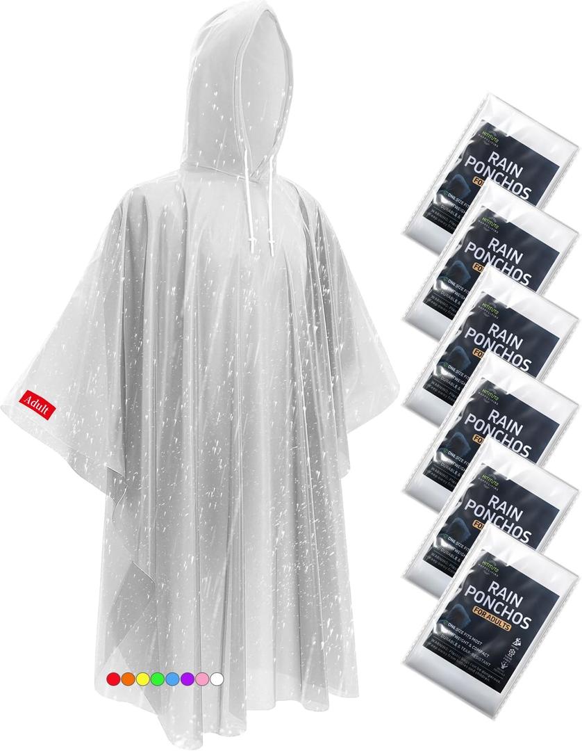 Hitituto Rain Ponchos for Adults - Extra Long Emergency Poncho with Hood, 6/12/24 Family Pack Raincoat, Home Survival Kits (One Size Tall)