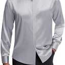 J.VER Men's Silk Satin Long Sleeve Dress Shirts Shiny Casual Button Down Shirt Luxury Party Prom Shirts, 3XL