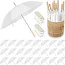 24 Pcs Wedding Umbrellas Bulk, 41 Inch Wedding Stick Umbrellas with Wooden Handle Large Canopy Windproof Rain for Bride Groom Bridal Shower Party Decor (white)