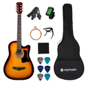 Joymusic 38 inch sunburst beginner acoustic guitar kit,bundle with a strap with picks holder,digital tuner, set strings, capo,cleaning cloth,6 picks,gig bag.(JG-38C,3TS)