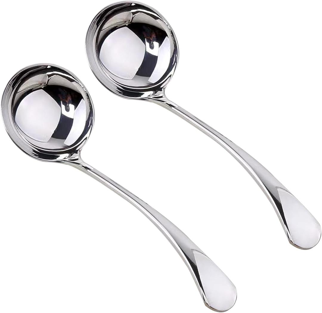 Small Ladle, Gravy Ladle, 7.9 Inch Sauce Ladles, 18/10 Stainless Steel Small Gravy Soup Spoon for Spooning Gravies or Sauces, Set of 2(Silver