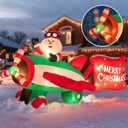 10.5 FT Animated Christmas Inflatables Santa Claus on Airplane, Santa Claus on Helicopter with Merry Christmas Banner, Xmas Blow Ups Outdoor Decorations for Yard Garden Lawn Holiday Home Party Decor