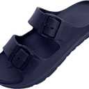 Trailvia Comfortable Footbed Sandals for Men & Women  Adjustable Buckle & Arch Support, Waterproof Summer Slides for Outdoor, Beach & Everyday Adventures (Navy)