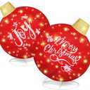 Honoson 2 Pcs Christmas Giant Light Up Ornaments Outdoor 24 Inch Lighted Pop-Up Ball Christmas Ornament Set Large Outside Holiday Christmas Decorations for Yard Lawn(Red,Joy and Merry)