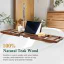 Teak Bathtub Tray, Bath Caddy with Wine Glass Holder, Phone Dock & Book Stand | Hands-Free Reading & Ultimate Spa Relaxation Experience-Brown